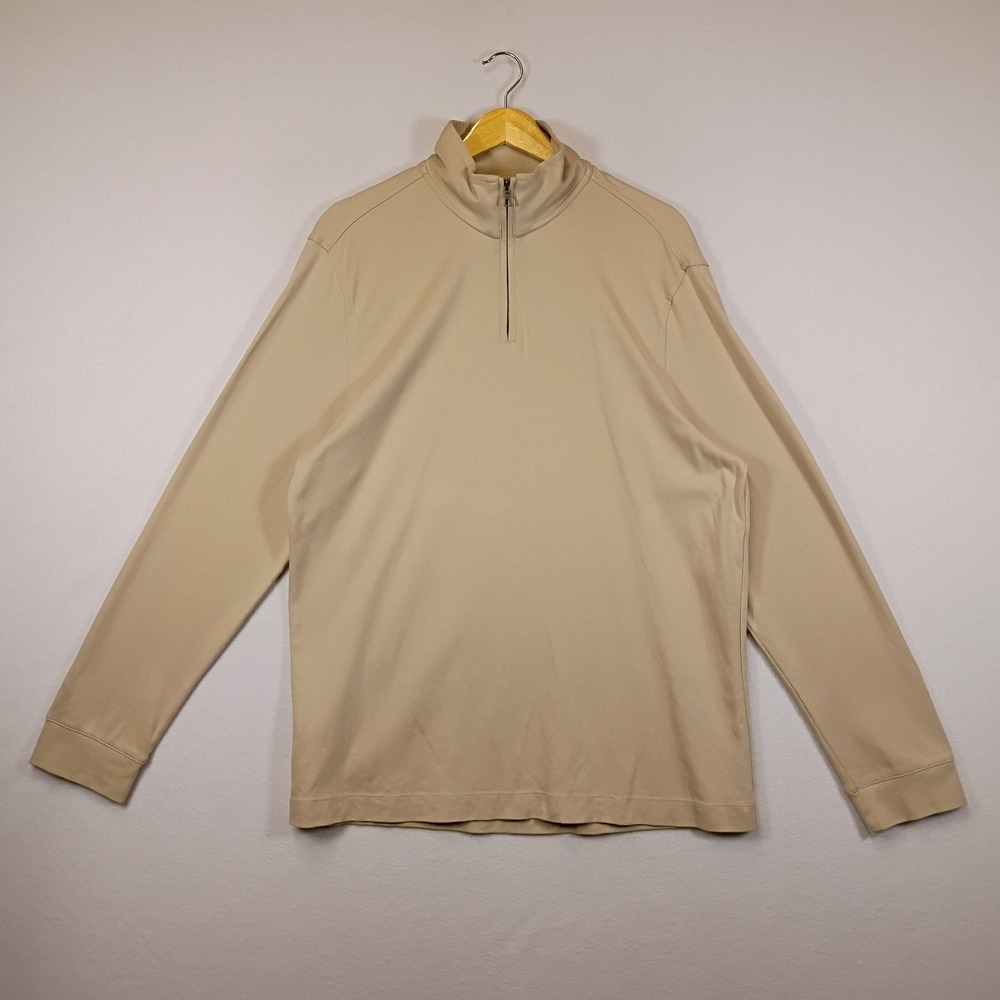 Quiet Luxury Perry Ellis Mens L Tan Luxury Pima Cotton Quarter Zip Pullover